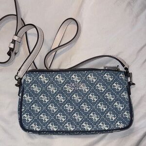 GUESS Denim Blue and White Crossbody Bag